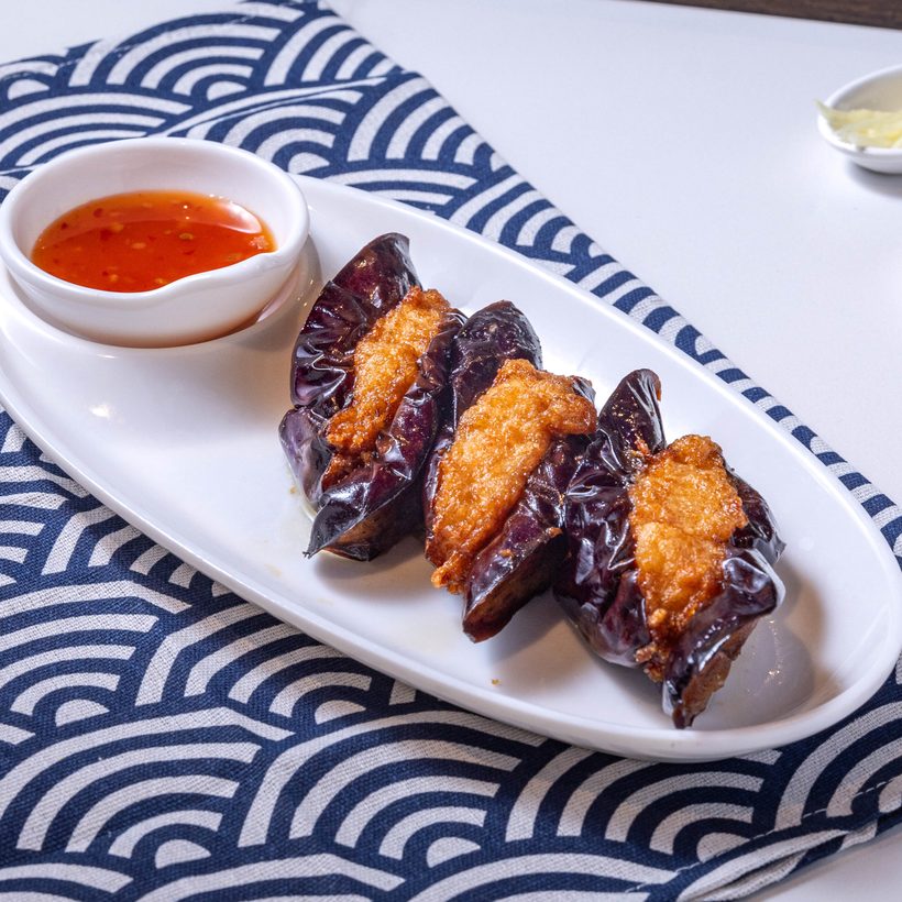 Deep Fried Stuffed Eggplant w/ Shrimp